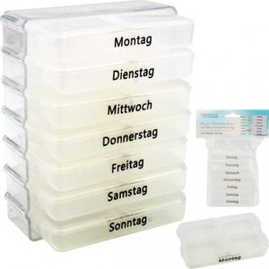 Pillenbox  Pillendose Tablettenbox Tablettendose Pillenturm Medikamentenbox Aufbewahrung 7 Tage 4 Fächer transparent