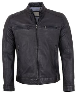 Bugatti - Herren Echtleder Lederjacke Bikerjacke Lammnappa dunkelblau