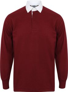 Front Row Langarm Klassik Rugby Polo Shirt PC2106 (M) (Dunkles Burgunder/Weiß)