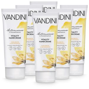 VANDINI Vitality Handcreme Damen mit Vanilleblüte & Macadamiaöl - Hand Creme für trockene & anspruchsvolle Haut 6x 75 ml