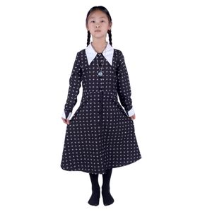 Wednesday Addams Kinder Kostüm | Wednesday Mädchen Kleid mit Bubikragen | Inkl. Halskette | Größe: 128