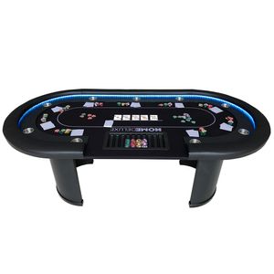HOME DELUXE - Pokertisch FULL HOUSE - mit LED Beleuchtung und Getränkehalter, für bis zu 9 Personen, Maße: 215 x 106 x 78 cm, inklusive Chiptray I Spieltisch Poker Tisch