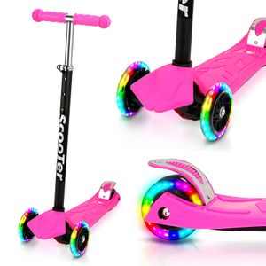 Jiubiaz Kinderroller Funscooter Tretroller Kickroller 3-Rad-Kinderroller LED-Räder bis 50 kg Höhenverstellbar Rosa