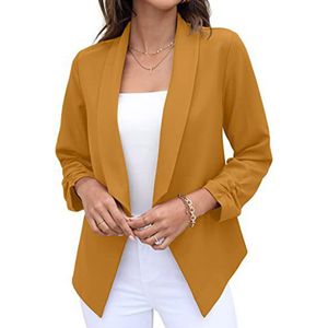 Damen Langarm Einfarbig Blazer Fashion Leicht Mantel Revers Cardigan Business Jacke Herbst  Gelb,Größe:M