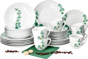 30tlg Kombiservice Eukalyptus Porzellan 6 Personen Tassen Untertassen Teller