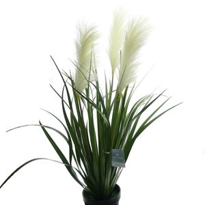 Kaemingk Pampasgras Weiß 3 Blütenstände & schwarzer Topf 70 cm - Kunstpflanzen