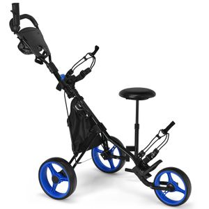 COSTWAY Golftrolley 3 Rad klappbar, Golfwagen mit Golf Scorer Zähler Halter und Becherhalter Blau