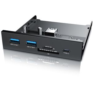 CSL USB 3.2 Gen.1 Front Panel aus Metall, interner Cardreader, Speicherkartenleser, bis zu 5 Gbit/s, 5 Schnittstellen, schwarz