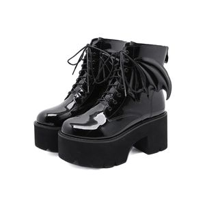 Damen Stiefeletten Chunky Boots Vintage Wedges Platform Schuhe Motorrad Stiefel Kampfstiefel Schwarz,Größe:EU 36