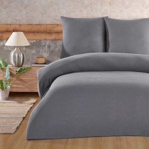Musselin Bettwäsche Set 100% Baumwolle warme Bettbezug Uni einfarbig  2 tlg. 155x220 cm mit Reißverschluss, Grau