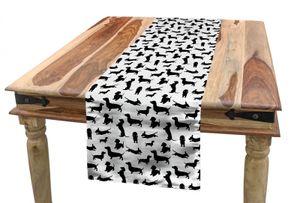 ABAKUHAUS Dackel Tischläufer, Sausage Dog Silhouette, Esszimmer Küche Rechteckiger Dekorativer Tischläufer, 40 x 180 cm, Charcoal Grau und Weiß