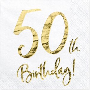 Servietten 50. Geburtstag 33x33cm 20 Stück, weiß / gold