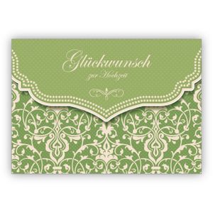 4x Traumhafte Frühlings Hochzeitskarte mit Vintage Muster in edlem grün: Glückwunsch zur Hochzeit
