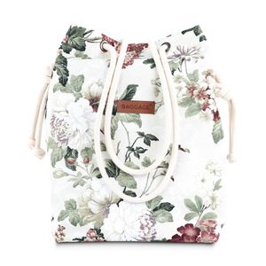 Handtaschen Beuteltasche Damen Tasche A4 - Schultertasche Shopper Bag Stofftaschen Stoffbeutel mit Innentasche Einkaufstasche Blumen Beige