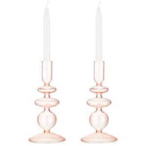 Navaris 2x Glas-Kerzenhalter für Stabkerzen - Kerzenständer Glas Stabkerzen - Kerzenständer Glas Stumpenkerzen - Stab Kerzenhalter 2er Set - Pink