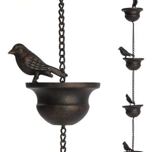 8,5 Fuß Mobile Vögel auf Tassen Regenkette Rot Bronze Dekorative Vogelregen Regenkette Outdoor Innenhof Gartendekoration