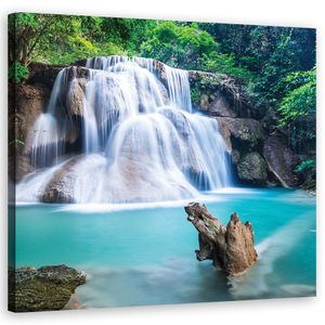 Feeby Wandbild Wasserfall Berg Natur Landschaft 50x50 Leinwandbild auf Vlies Bilder Bild