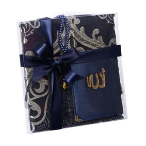 Geschenkset 3-tlg, Gebetsteppich 150x68cm, Gebetskette 99 Perlen, Koran 1 Juzu - Königsblau