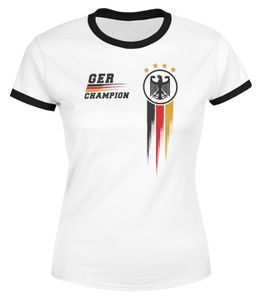 Damen EM-Shirt Deutschland Fußball Fanshirt Germany Champion Europameisterschaft 2021 Moonworks®  weiß-schwarz XL