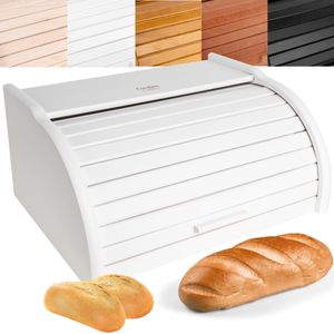 Creative Home Weiß Brotkasten Holz | 38 x 28,5 x 17,5cm (+/-1cm) | Perfekte BrotBox für Brot Brötchen Kuchen | Brotkiste mit Roll-Deckel | Natürliche Brot-Kiste | Brotbehälter für Jede Küche