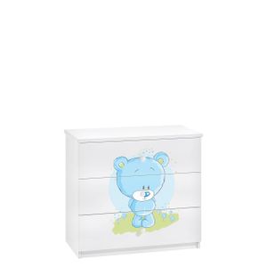 Mirjan24 Kommode Baby Dreams, Sideboard für Kinder, Schrank mit drei Schubladen, Kinderzimmer (Farbe: Weiß + Blau Teddybär)