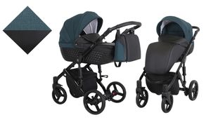 Kinderwagen TIARO Sportwagen Babywagen Babyschale Komplettset Kinder Wagen Set 2 in 1 (Schwarz mit Grün, Rahmenfarbe: Schwarz)