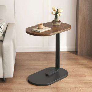 OKWISH Beistelltische, C-Form, mobiler Kaffeetisch, Laptoptisch, Sofatisch, Computer-Beistelltisch, Nussbaum-Farbe, für Wohnzimmer (Oval)