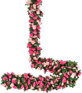 4 kusy umelý ružový veniec, 270 cm falošný ružový viničový veniec so zelenými listami na svadbu, párty, záhradnú dekoráciu, ružu