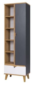 GRAINGOLD Bücherregal Member 60 cm - Büroregal mit Schrank und Schubladen - Bücherregal, Bücherregal zu Büro auf Beinen, Modern Design - (Weiß & Graphit & Gold Eiche)