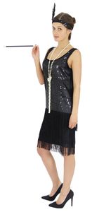 20er Jahre Damen Kleid Charleston Kostüm Mafia 20s Flapper schwarz, Größe:XL
