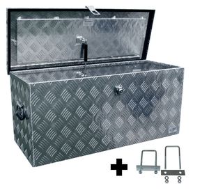Truckbox D120 + inkl. Montagesatz MON4002 Deichselbox, Werkzeugbox, Alu Riffelblech, Transportbox, Alu Transportkiste, Anhängerkiste ca. 118 Liter