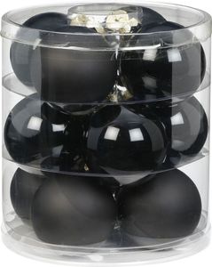 Weihnachtskugeln Glas 8cm, 12 Stück, Farbe:schwarz opal / matt