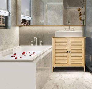 EUGAD Waschbeckenunterschrank Unterschrank Badezimmerschrank Waschtisch Badschrank mit 2 Türe 60 x 30 x 60 cm Bambus