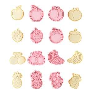 CANDeal 8 Stück Obst-Ausstechformen Mit Stempel-Set, 3D-Apfel, Erdbeere, Kirsche, Ananas, Pfirsich, Banane, Traube, Ausstechformen Für Leckereien, DIY, Plätzchen, Kuchen, Backzubehör