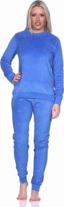 Damen Frottee Schlafanzug langarm Pyjama mit Bündchen - auch in Übergrössen ; blau , 36