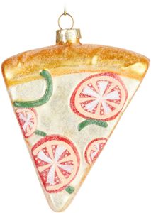 BRUBAKER Pizza Vianočná ozdoba zo skla - ručne maľovaná - dekorácia na vianočný stromček Pizza Funny - ozdoba na vianočný stromček Figúrky Vianočná dekorácia Prívesok