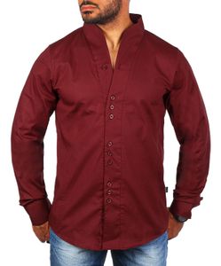 Carisma Herren Uni langarm Stehkragen Hemd einfarbig Basic  H-902-regular fit, Grösse:XL, Farbe:Weinrot