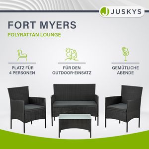 Juskys Polyrattan Gartenmöbel-Set Fort Myers - Tisch, Sofa & 2 Stühle - Schwarz Grau