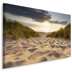 Fabelhafte Canvas LEINWAND BILDER 90x60 cm XXL Kunstdruck Meer Strand Dünen Sonne