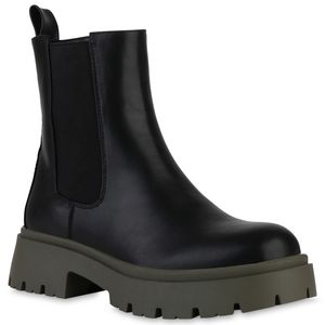 VAN HILL Damen Plateau Boots Stiefeletten Profil-Sohle Schuhe 840280, Farbe: Schwarz Olivgr?n, Größe: 39