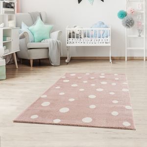 Kinderteppich DOTS Gepunktet Teppich für Kinderzimmer Pastellfarben Schadstofffrei Größe: 160 x 230 cm, Rosa