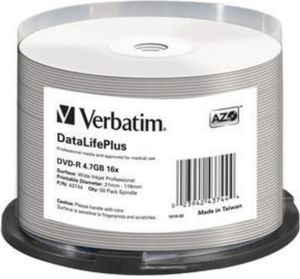 Verbatim DataLifePlus, DVD-R, 120 mm, Druckbar, Spindel, 50 Stück(e), 4,7 GB