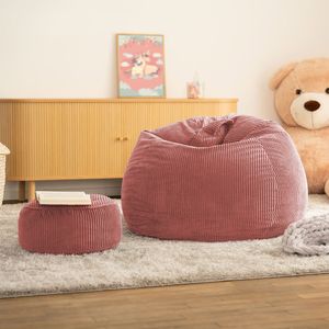 HOME DELUXE Sitzsack mit Hocker CALM  Rosa - 110 x 70 x 100 cm|Beanbag, Sitzkissen, Bodenkissen, Sitzsack für Kinderzimmer