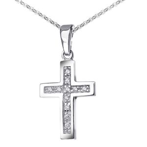 MATERIA Kreuz Kette klein aus 925 Silber rhodiniert für Damen Kinder mit Zirkonia und Halskette #KA-31, Länge Halskette:50 cm