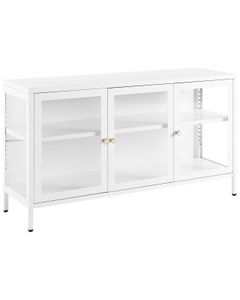 BELIANI Metallschrank Weiß Stahl mit Glasfront 35 x 115 x 65 cm Sideboard mit Griffen 3 Türen 2 Regalböden Wohnzimmer Büro Arbeitszimmer Flur Bad