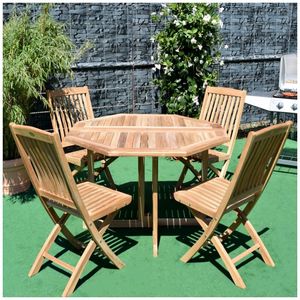 Teak Klapptisch Savona + 4 Teakstühle Ancona - 100 cm x 100 cm