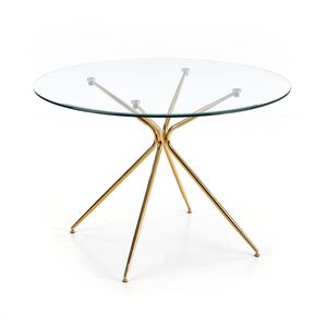 HALMAR Kulatý skleněný jídelní stůl Rondo - průhledná / zlatá