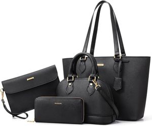 MODFU 4 tlg Umhängetasche Schultertasche mit Reißverschlüsse Shopper Tasche ,Handtasche Groß Schultertasche Kunstleder, Schwarz MODFU 4 tlg Umhängetasche Schultertasche mit Reißverschlüsse Shopper Tasche ,Handtasche Groß Schultertasche Kunstleder, Schwarz