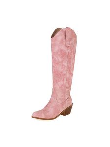 ABTEL Stiefel Damen Chunky Heel Western Boot Arbeit Vintage Bestickte Schuhe Lässige Hohe Cowgirl Stiefel,Farbe:Rosa,Größe:38