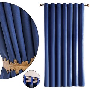 2er Set Samt Gardinen Vorhänge Dunkelblau Wohnzimmer Schlafzimmer Vorhang Blickdicht Kräuselband Verdunklungsvorhänge Blackout Curtain, 132*305cm